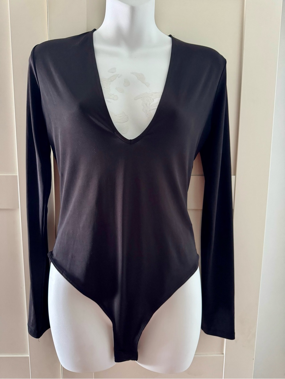 Forever 21 Black Deep V Long Sleeve Bodysuit